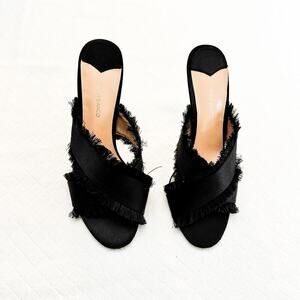 Tony Bianco Black Marley Fringe Hem Criss Cross Heeled Mule Size 7.5